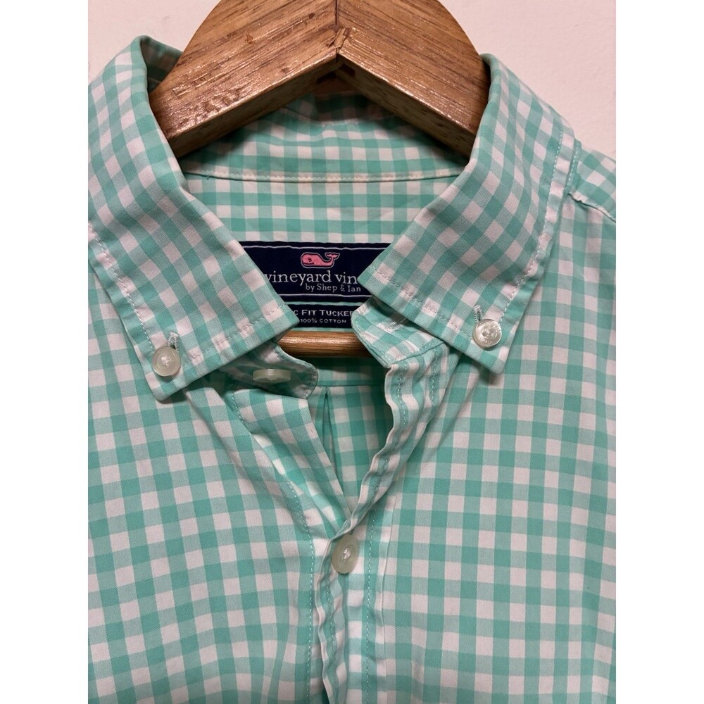 Vineyard Vines Men’s Turquoise Plaid Long Sleeve Classic Fit Tucker Size Medium - Picture 4 of 12